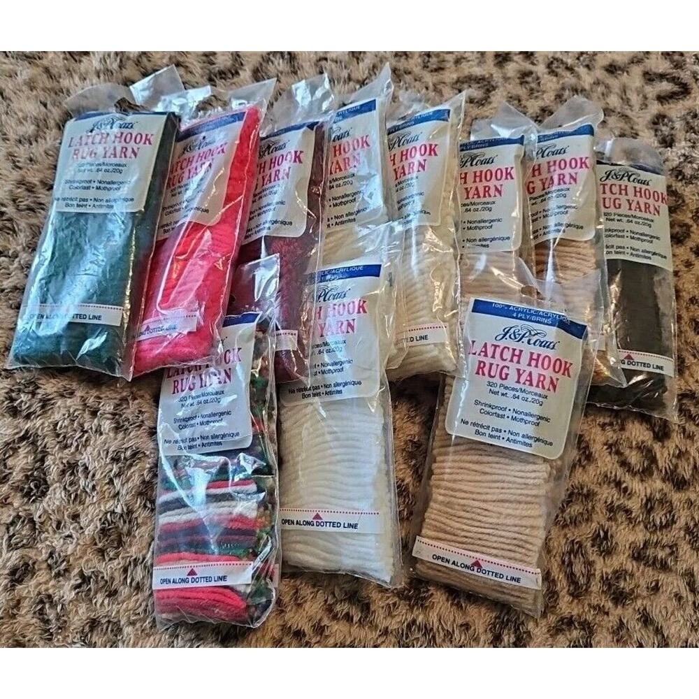 Mixed Lot 11 Packs J&P Coats Latch Hook 100% Acrylic Rug Yarn 320 pcs/ea 9 Color